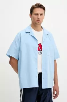 Хлопковая рубашка Essentials Seersucker с коротким рукавом Adidas Originals, синий