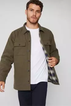 Хлопковая рубашка Grande на подкладке в клетку Threadbare, хаки