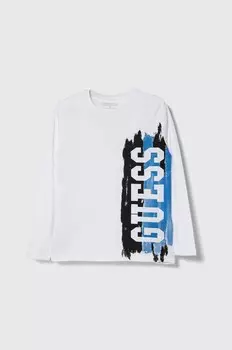 Хлопковая рубашка Guess с длинными рукавами для мальчиков и девочек, белый
