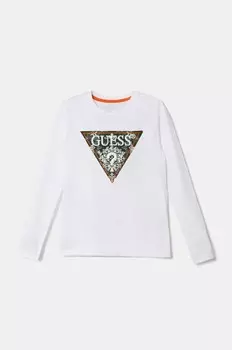 Хлопковая рубашка Guess с длинными рукавами для мальчиков и девочек, белый