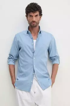 Хлопковая рубашка Hackett London, синий