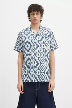 Хлопковая рубашка Homelane Printed S/S Relaxed Fit Shirt Barbour, темно-синий