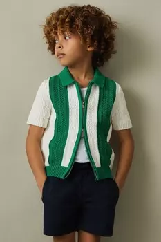 Хлопковая рубашка художника с застежкой-молнией спереди Reiss, белый