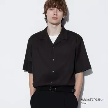 Хлопковая рубашка из модала с открытым воротником и короткими рукавами UNIQLO, черный