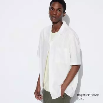 Хлопковая рубашка из модала с открытым воротником и короткими рукавами UNIQLO, белый
