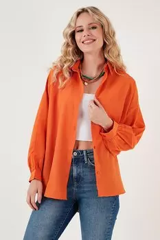 Хлопковая рубашка из поплина удобного кроя 6234788 Lela, бледно-оранжевый