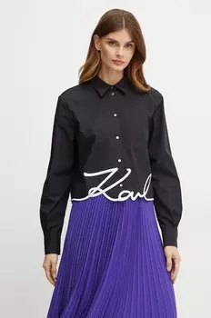 Хлопковая рубашка Карла Лагерфельда Karl Lagerfeld, черный