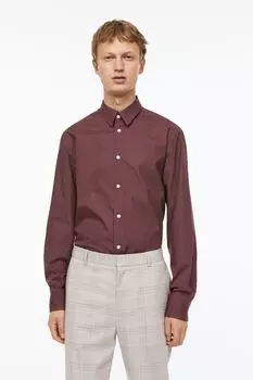 Хлопковая рубашка классического кроя H&amp;M, темно-красный