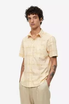 Хлопковая рубашка классического кроя H&M, светло-бежевый/с рисунком