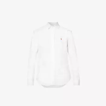 Хлопковая рубашка классического кроя с фирменной вышивкой Polo Ralph Lauren, белый