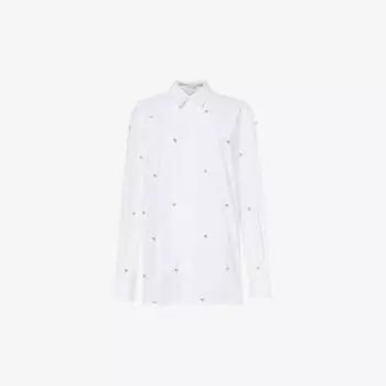 Хлопковая рубашка классического кроя с кристаллами Stella Mccartney, белый