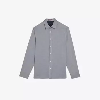 Хлопковая рубашка классического кроя с узором «елочка» Crotone Ted Baker, серый