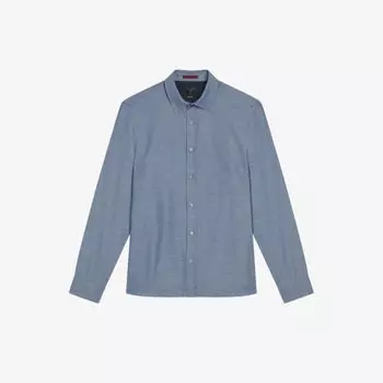 Хлопковая рубашка классического кроя с узором «елочка» Crotone Ted Baker, синий