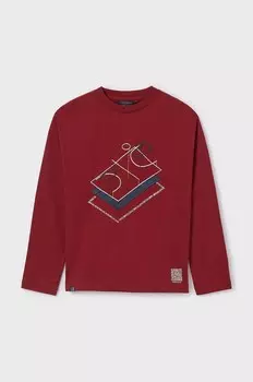 Хлопковая рубашка Mayoral с длинными рукавами для мальчиков и девочек, гранатовый