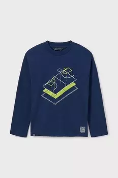 Хлопковая рубашка Mayoral с длинными рукавами для мальчиков и девочек, темно-синий