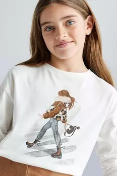 Хлопковая рубашка Mayoral с длинными рукавами для мальчиков и девочек, бежевый