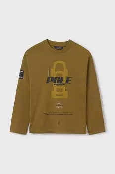 Хлопковая рубашка Mayoral с длинными рукавами для мальчиков и девочек, бежевый