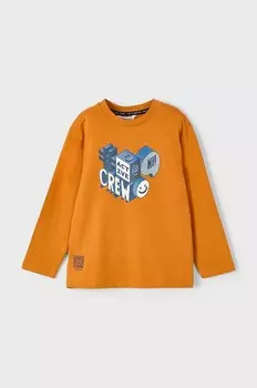 Хлопковая рубашка Mayoral с длинными рукавами для мальчиков и девочек, оранжевый