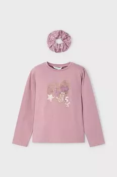 Хлопковая рубашка Mayoral с длинными рукавами для мальчиков и девочек, розовый