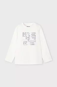 Хлопковая рубашка Mayoral с длинными рукавами для мальчиков и девочек, бежевый