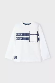 Хлопковая рубашка Mayoral с длинными рукавами для мальчиков и девочек, бежевый