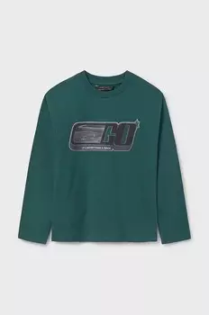 Хлопковая рубашка Mayoral с длинными рукавами для мальчиков и девочек, бирюзовый