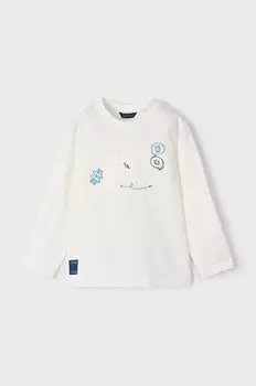 Хлопковая рубашка Mayoral с длинными рукавами для мальчиков и девочек, бежевый