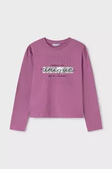 Хлопковая рубашка Mayoral с длинными рукавами для мальчиков и девочек, розовый