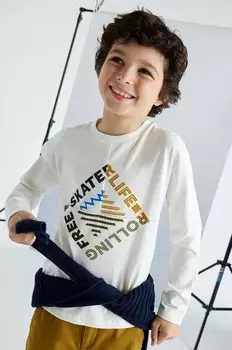 Хлопковая рубашка Mayoral с длинными рукавами для мальчиков и девочек, бежевый