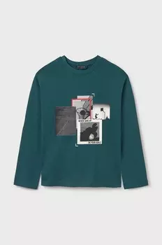 Хлопковая рубашка Mayoral с длинными рукавами для мальчиков и девочек, зеленый