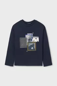 Хлопковая рубашка Mayoral с длинными рукавами для мальчиков и девочек, темно-синий