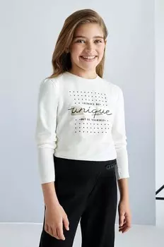 Хлопковая рубашка Mayoral с длинными рукавами для мальчиков и девочек, бежевый