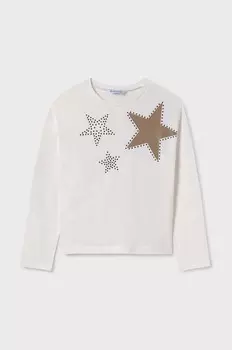 Хлопковая рубашка Mayoral с длинными рукавами для мальчиков и девочек, бежевый