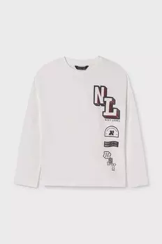 Хлопковая рубашка Mayoral с длинными рукавами для мальчиков и девочек, бежевый