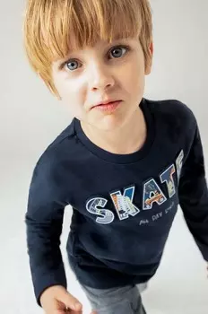 Хлопковая рубашка Mayoral с длинными рукавами для мальчиков и девочек, темно-синий