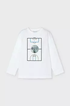 Хлопковая рубашка Mayoral с длинными рукавами для мальчиков и девочек, бежевый