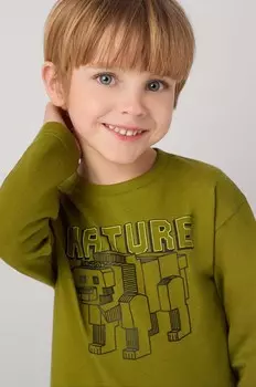 Хлопковая рубашка Mayoral с длинными рукавами для мальчиков и девочек, зеленый