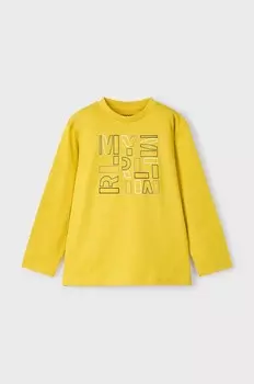 Хлопковая рубашка Mayoral с длинными рукавами для мальчиков и девочек, желтый