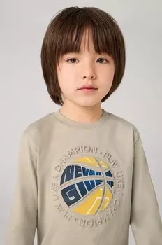 Хлопковая рубашка Mayoral с длинными рукавами для мальчиков и девочек, бежевый