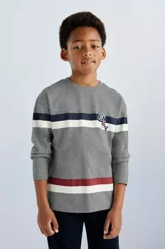 Хлопковая рубашка Mayoral с длинными рукавами для мальчиков и девочек, серый