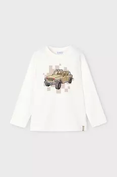 Хлопковая рубашка Mayoral с длинными рукавами для мальчиков и девочек, бежевый