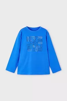 Хлопковая рубашка Mayoral с длинными рукавами для мальчиков и девочек, синий