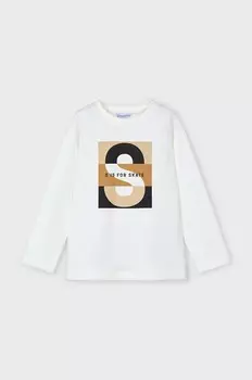 Хлопковая рубашка Mayoral с длинными рукавами для мальчиков и девочек, бежевый