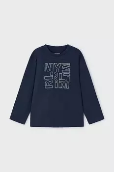 Хлопковая рубашка Mayoral с длинными рукавами для мальчиков и девочек, темно-синий