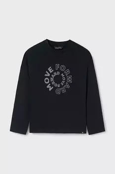 Хлопковая рубашка Mayoral с длинными рукавами для мальчиков и девочек, черный