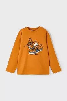 Хлопковая рубашка Mayoral с длинными рукавами для мальчиков и девочек, оранжевый