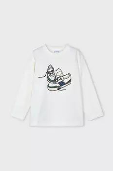 Хлопковая рубашка Mayoral с длинными рукавами для мальчиков и девочек, бежевый