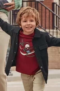 Хлопковая рубашка Mayoral с длинными рукавами для мальчиков и девочек, гранатовый