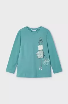 Хлопковая рубашка Mayoral с длинными рукавами для мальчиков и девочек, бирюзовый