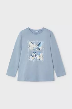 Хлопковая рубашка Mayoral с длинными рукавами для мальчиков и девочек, синий